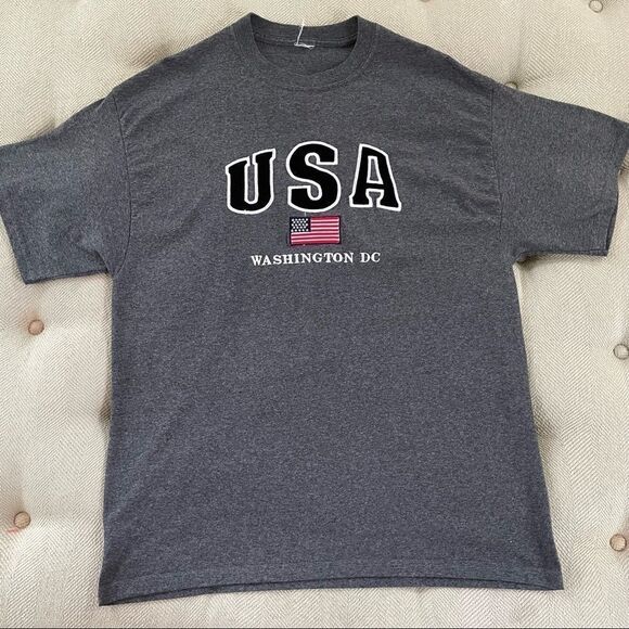 USA Flag Washington DC Embroidered Applique Dark Gray T Shirt L XL - Picture 1 of 7